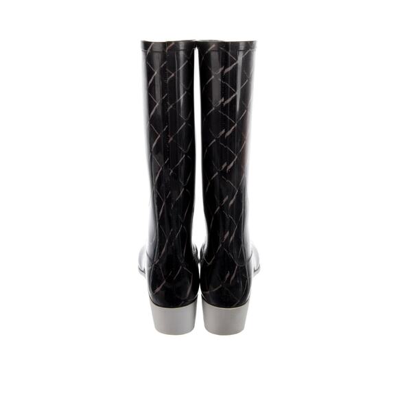 Chanel Black Coco Mark CC Logo Cap Toe Rubber Tall Rain Boots Size 39 Italy - Picture 3 of 7